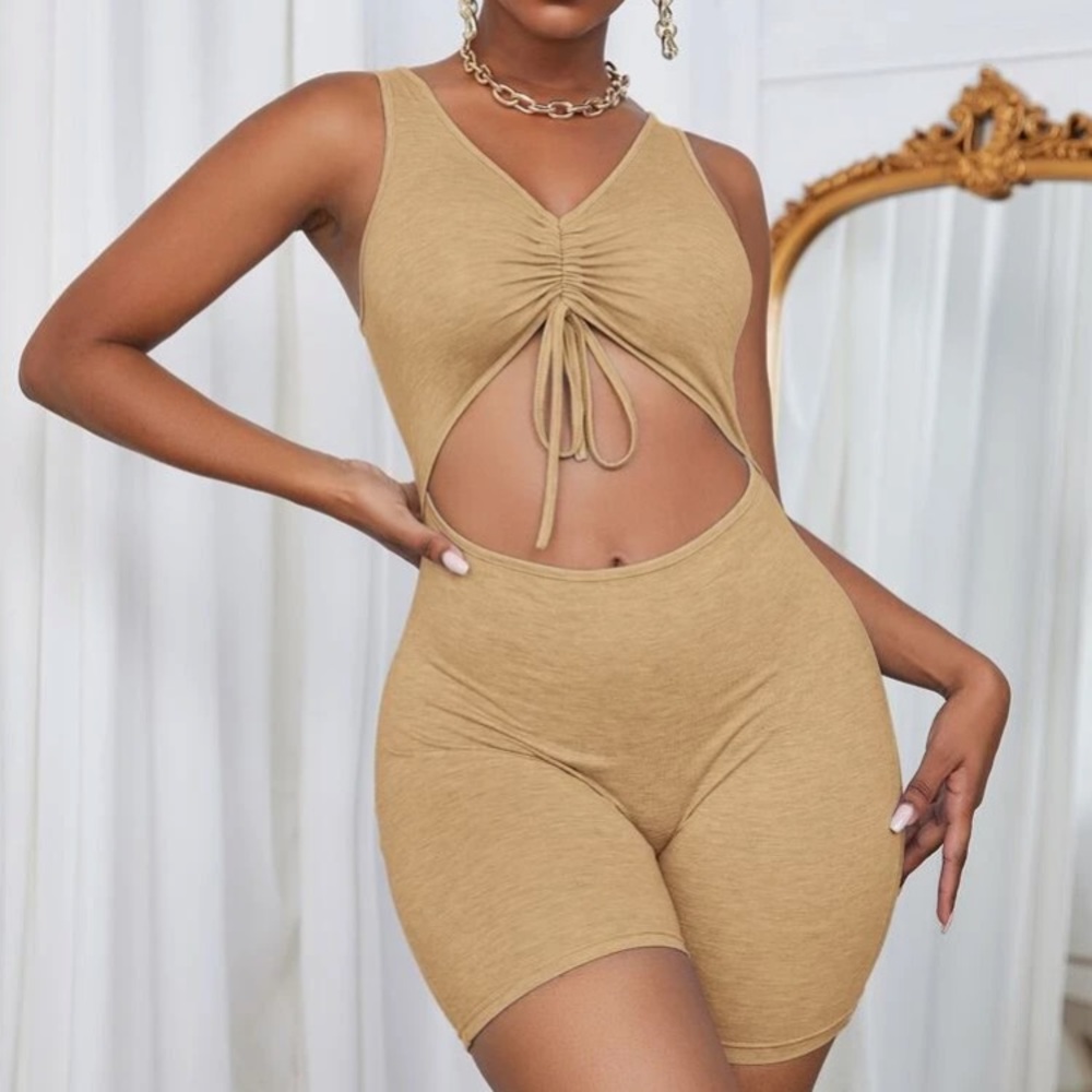 Khaki Drawstring Peekaboo Romper